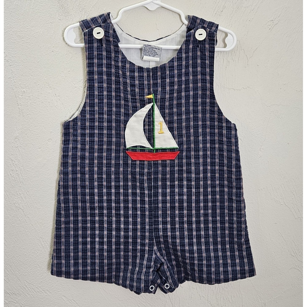 Vintage Samara Sailboat Appliqué Toddler Boy Romper Outfit Nautical Boat Size 3T